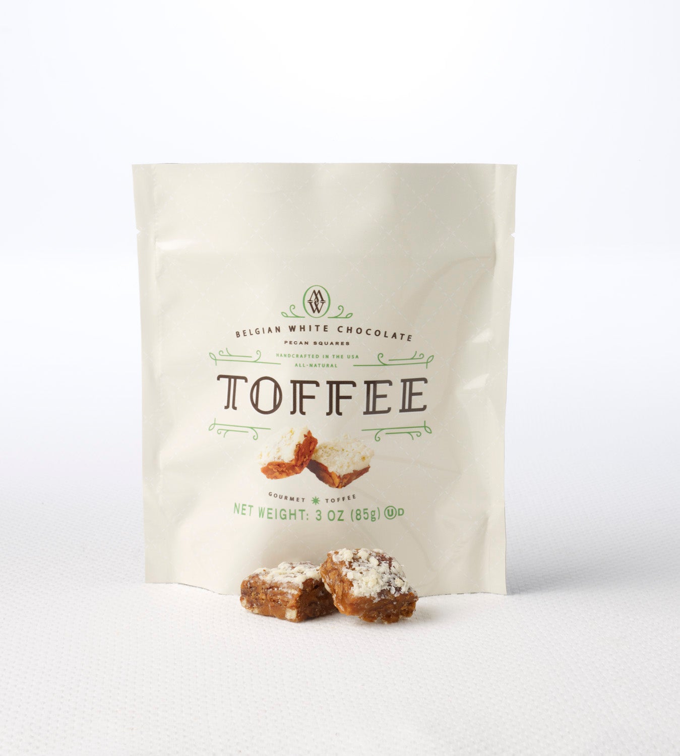 Belgian White Chocolate Pecan Toffee Squares - Grab & Go Pouch - 3 Pack